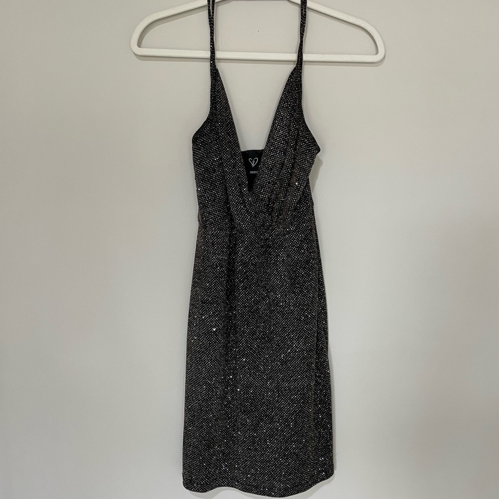 grey sparkle body con dress